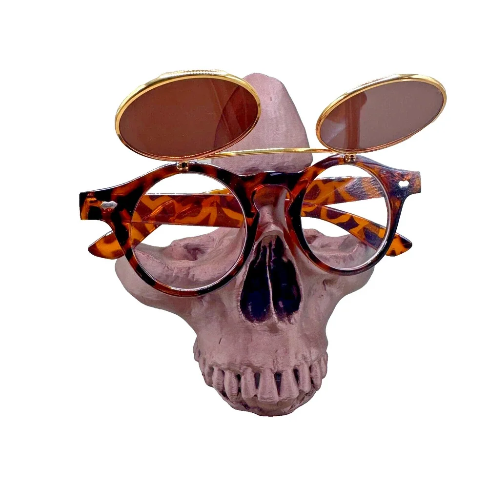 Music Festival Fashion Sunglasses Round Lenses Flip-Up Unisex - Tortoise